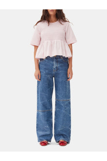Cotton Poplin Open Back Smock Blouse | Chalk Pink