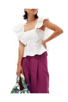 Cotton Poplin Ruffle Blouse | Bright White