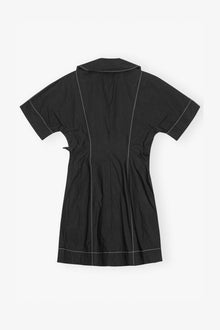 Cotton Poplin Wrap Mini Dress | Black