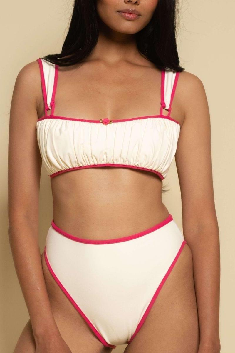 Paula Bikini Bottom | Cream Raspberry Binded