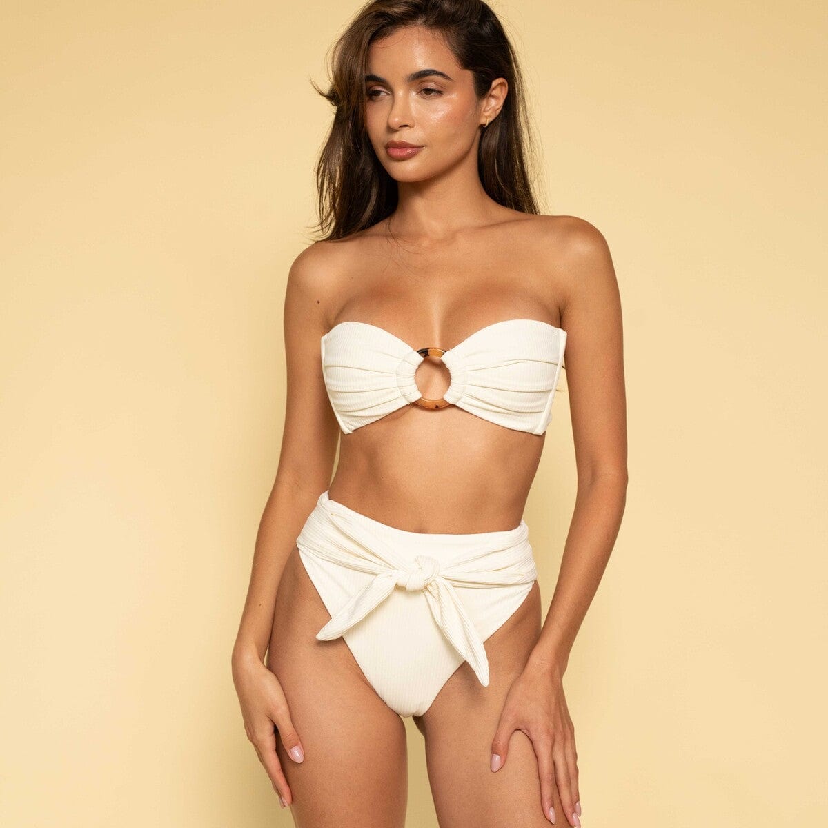 Paula Tie-Up Bikini Bottom | Cream Rib