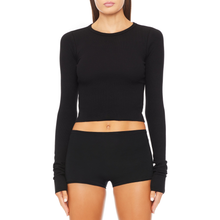 Cropped Long Sleeve Fitted Top | Black