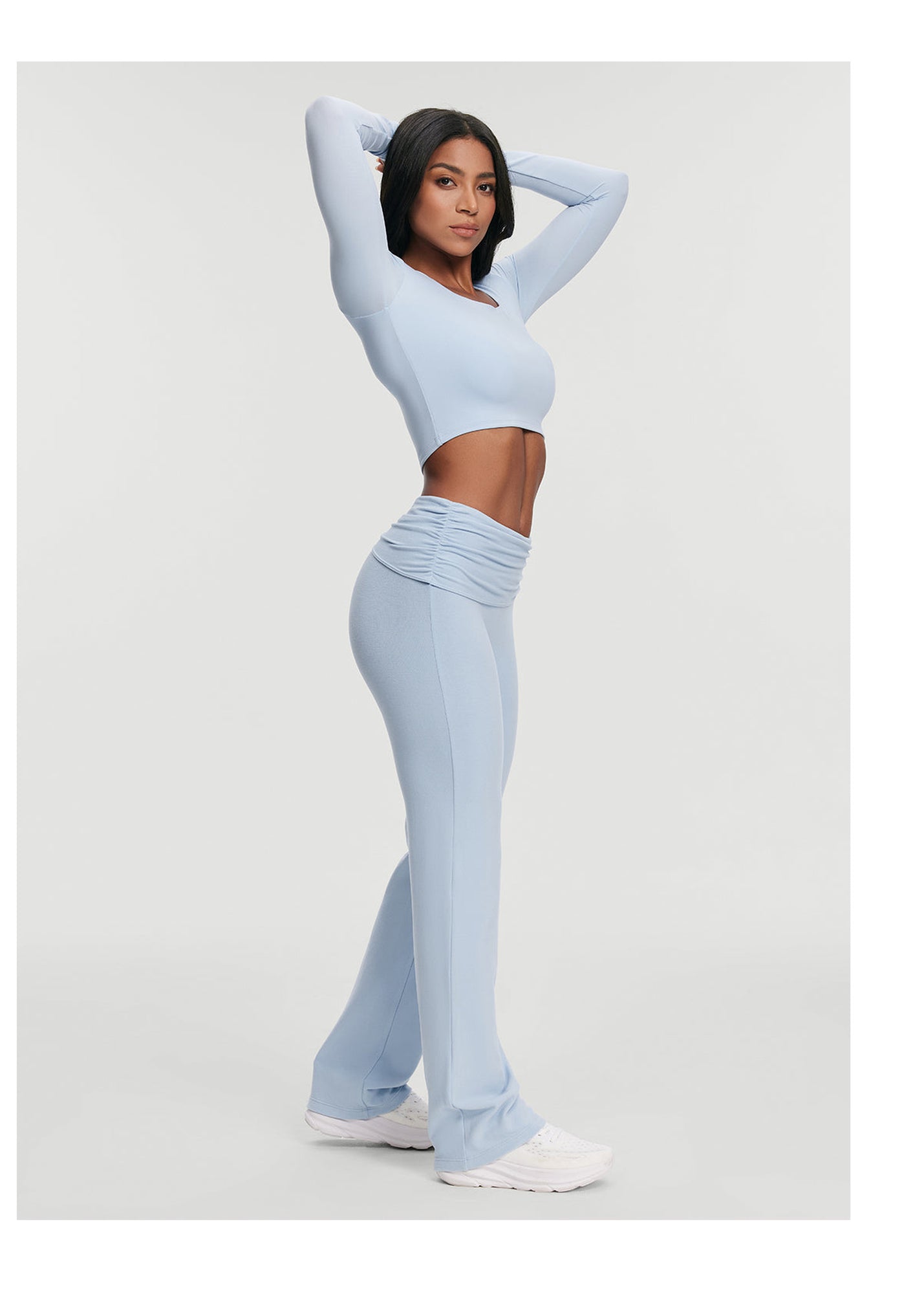 Cropped Round Neck Top | Sky Blue