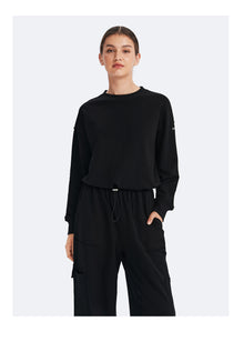 Cropped Sweatshirt with Drawstring | Black