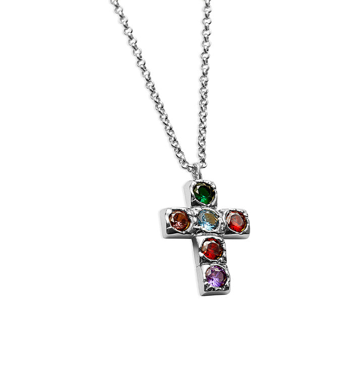 The Multicolor Large Bezel Cross | 18KT Gold Filled