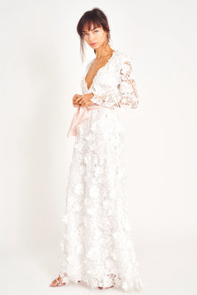 White lace long sleeve gown.