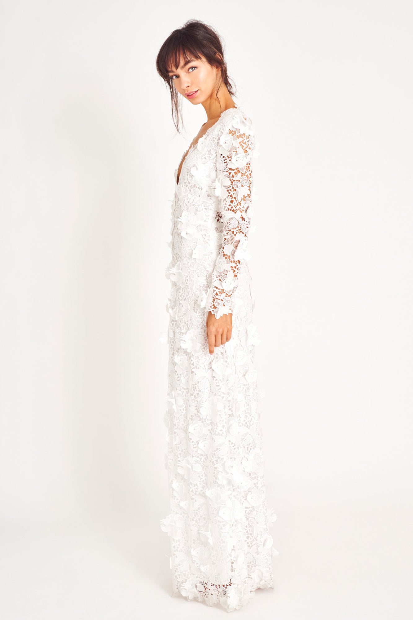 White lace long sleeve gown.