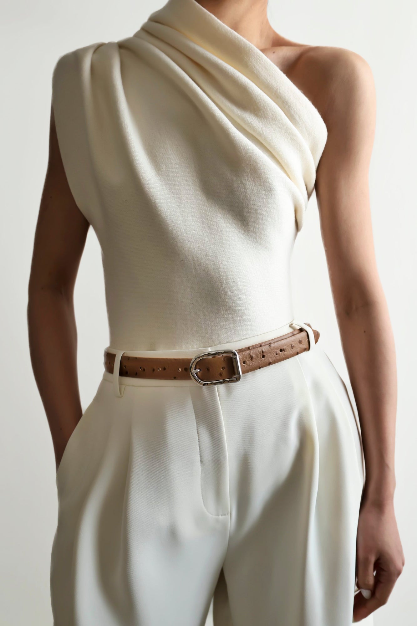 Mija Belt | Camel Ostrich & Silver