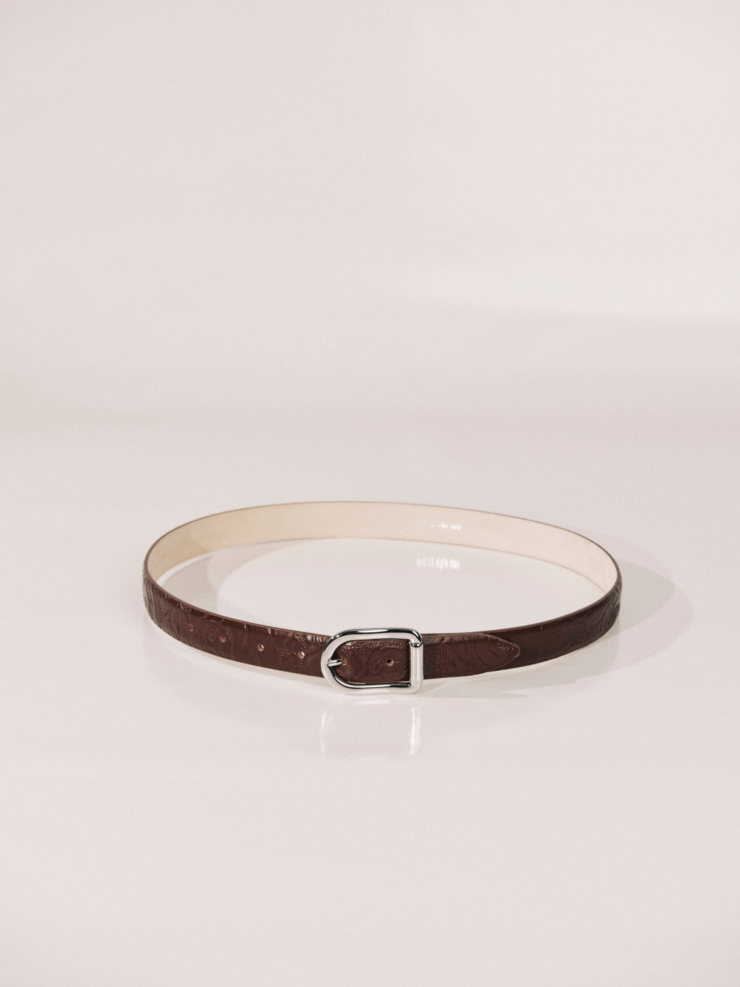 Mija Leather Belt | Floral Mahogany Embossed & Silver
