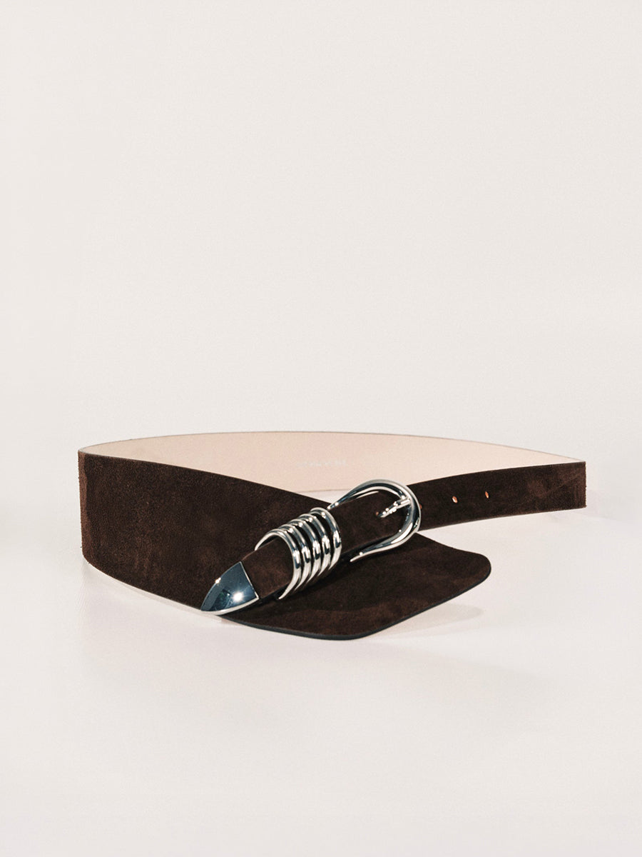 Alcott Belt | Chocolate Suede & Silver