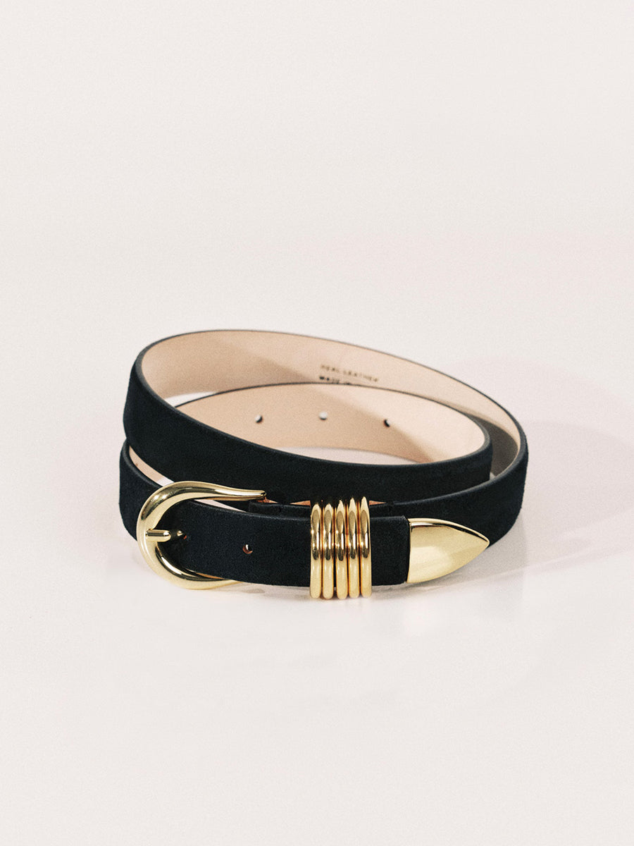 Hollyhock Belt | Black Suede & 24K Gold