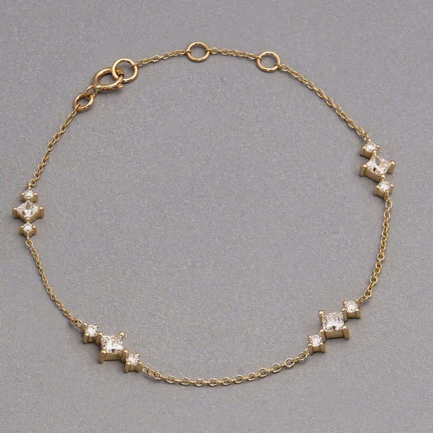 Twinkle Bracelet | 14K Yellow Gold | Round + Princess White Diamond