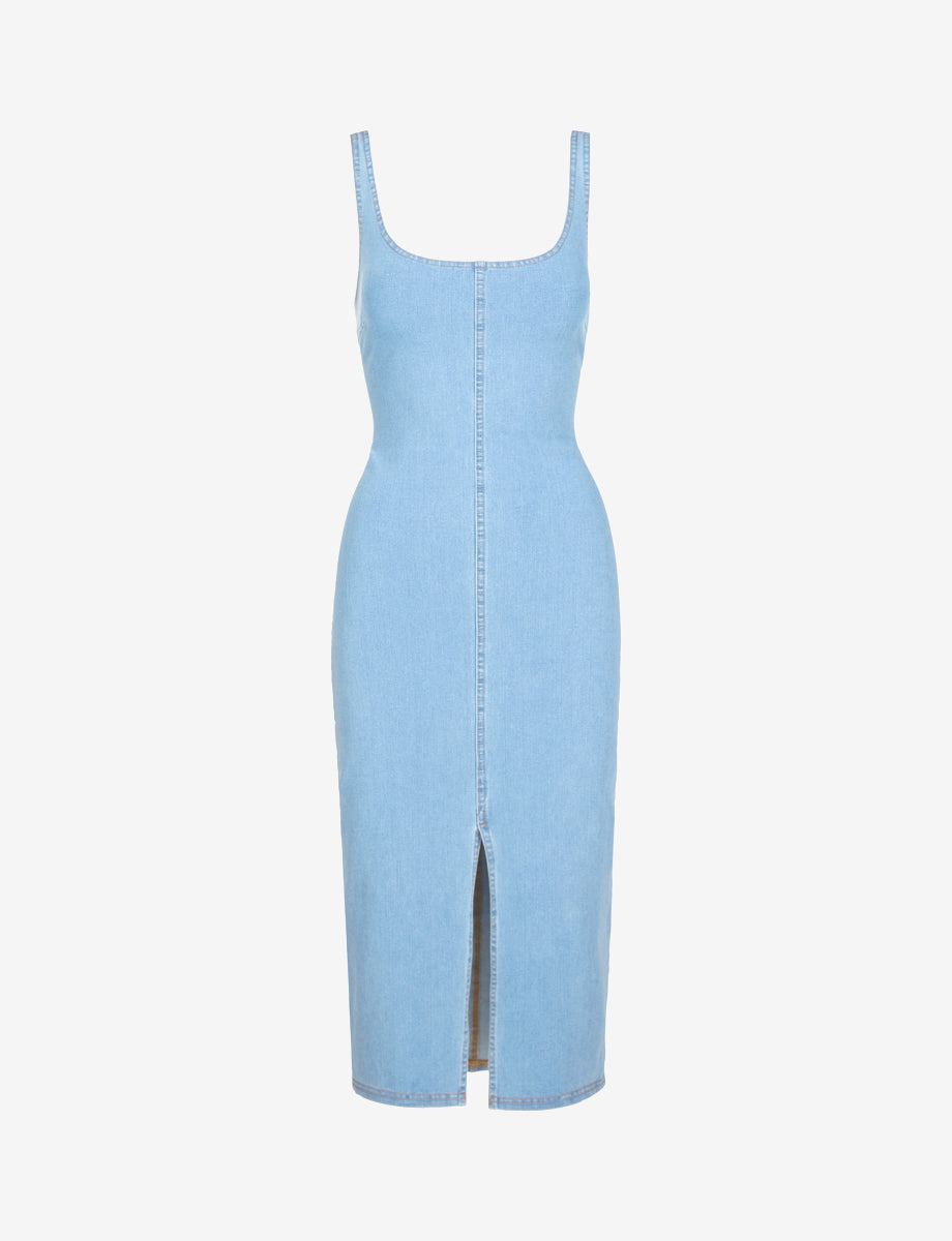 Do It All Denim Midi Tank Dress::Washed Indigo::Main