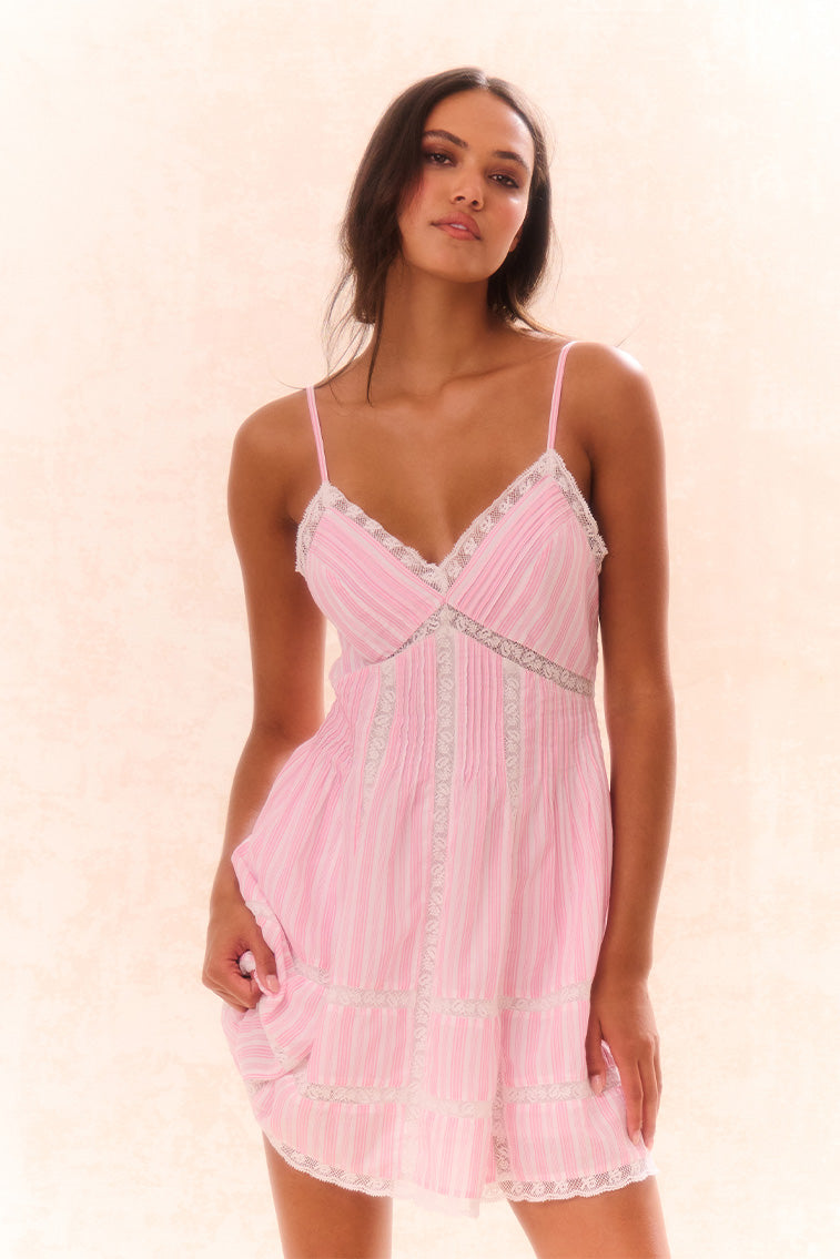 Docila Cotton Striped Dress | Captiva Pink