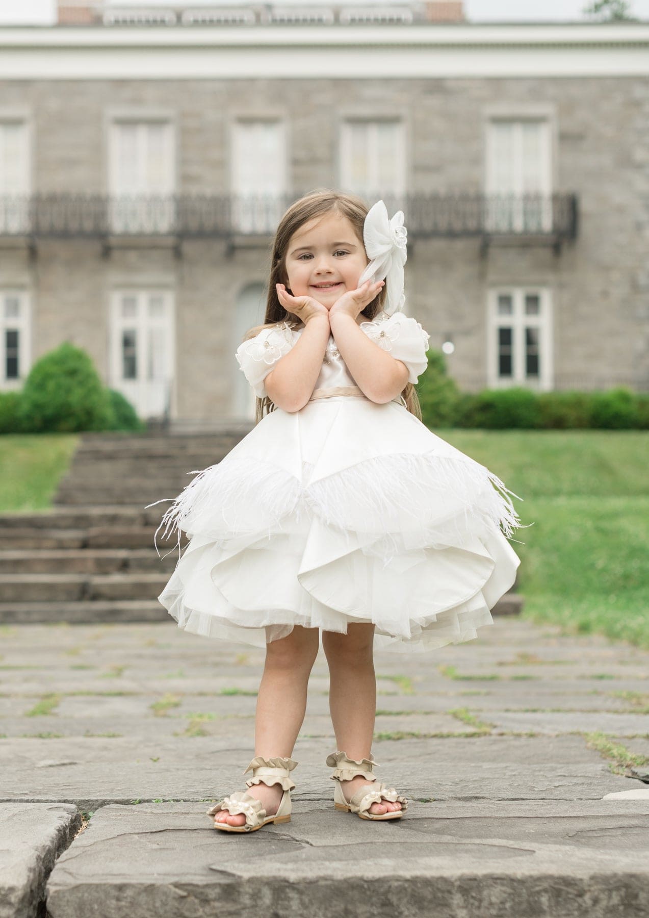 Constanza White Ceremony Dress with Champagne Bow | White