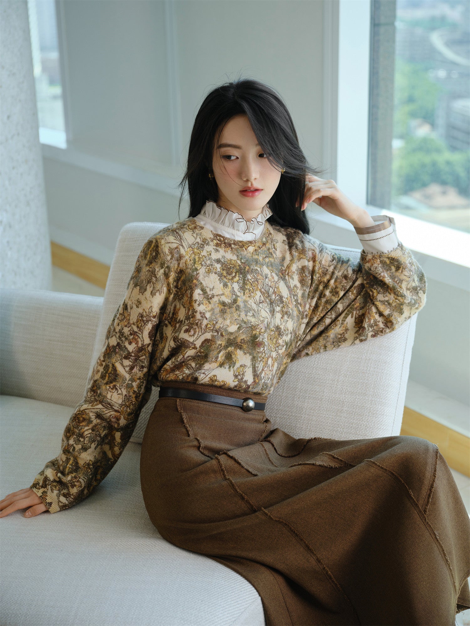 Ethnic Print Cashmere Sweater | Beige