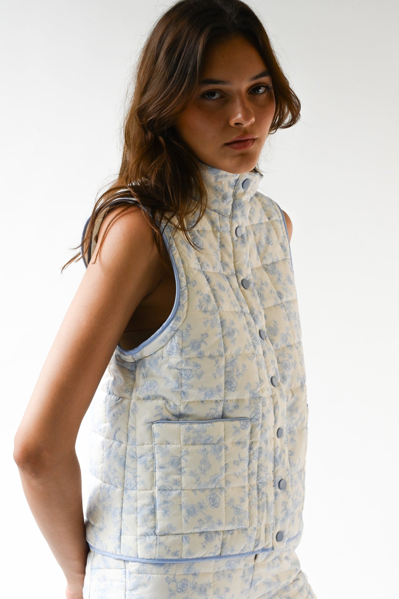 Amelia Quilted Convertible Jacket | Blue Toile