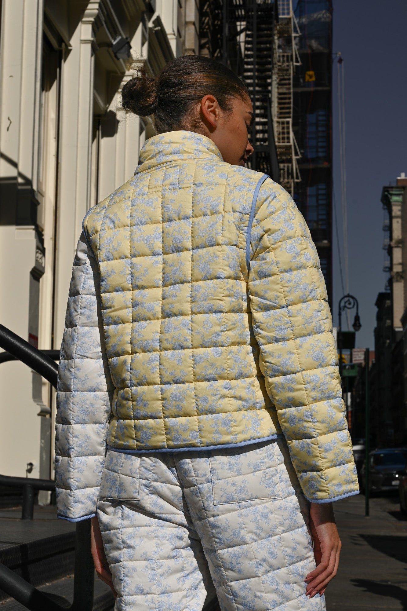Amelia Quilted Convertible Jacket | Colorblock Toile