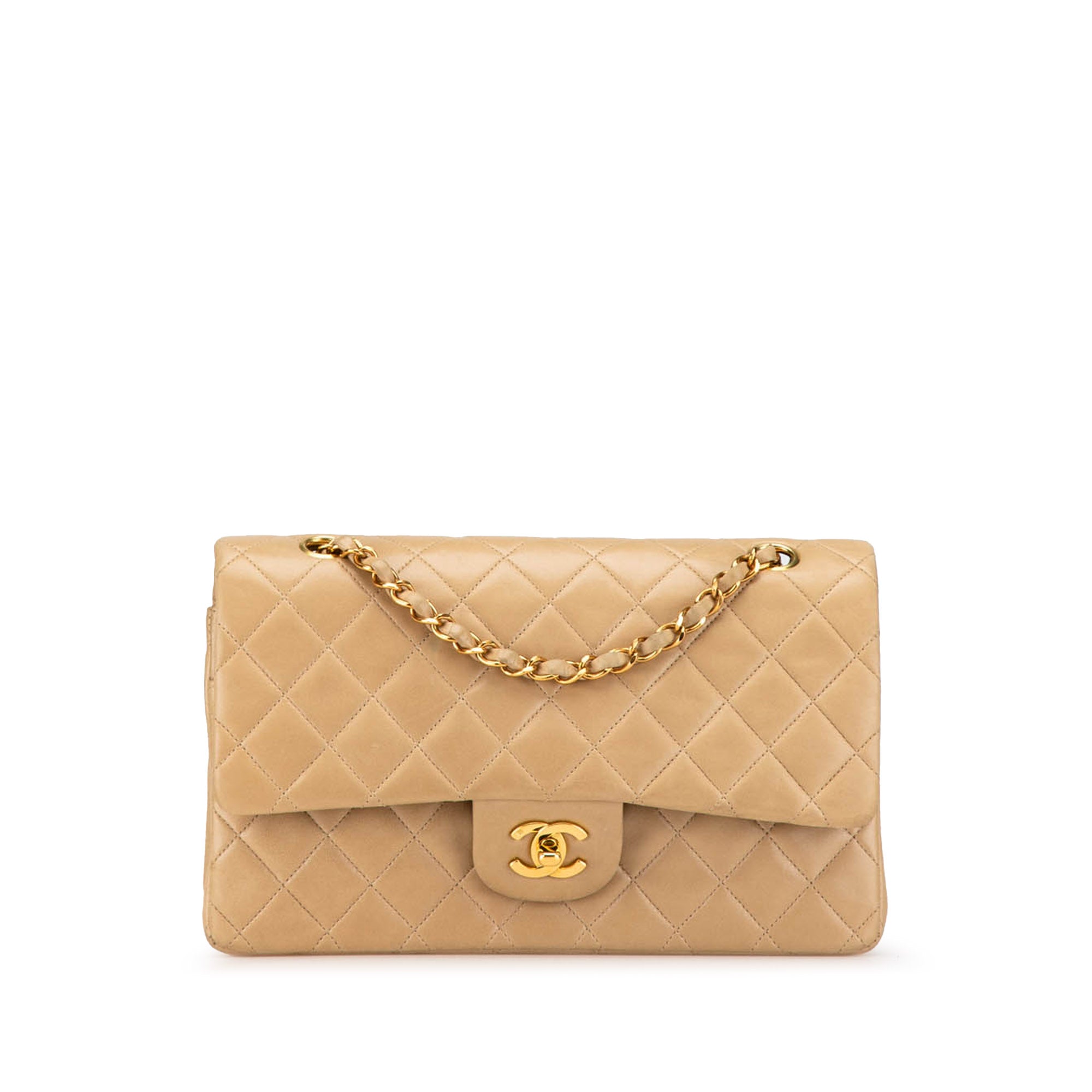 Chanel | Pre-Owned Medium Classic Lambskin Double Flap | Brown/Nude