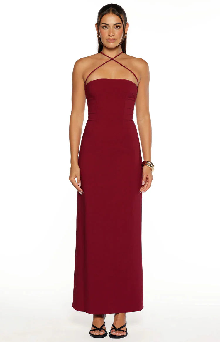 Del Mar Crepe Formal Maxi Dress | Burgundy