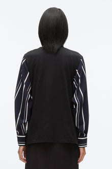 Long Sleeve Tee with Stripe Shirting Sleeves | Black/Midnight