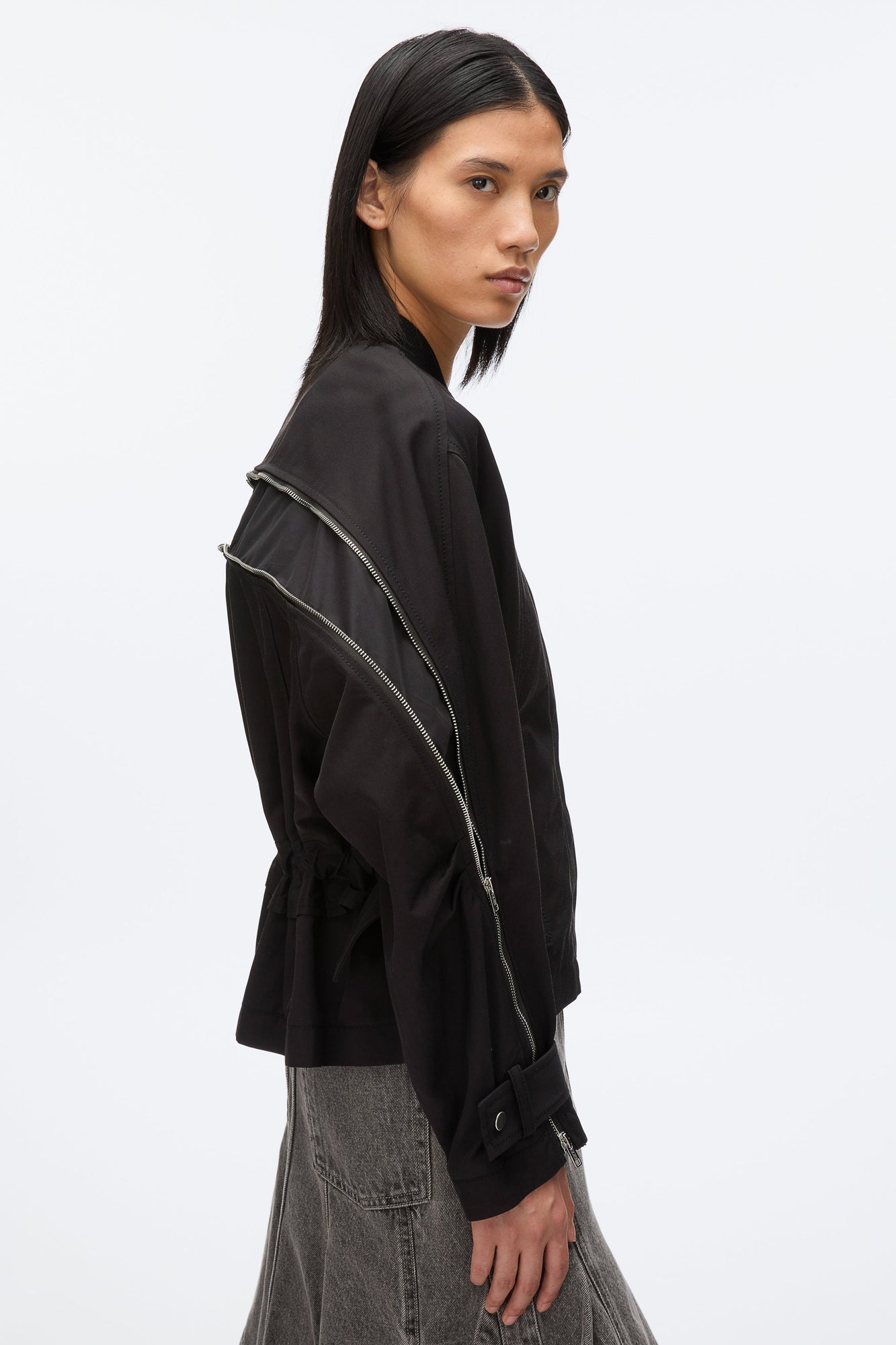 Zip Cocoon Back Bomber Jacket | Black