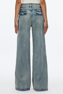 Cargo Wide Leg Belted Jeans | Washed Indigo