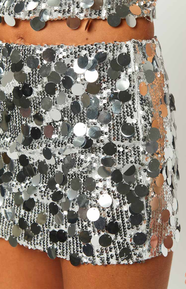 Emiko Sequin Mini Skirt | Silver