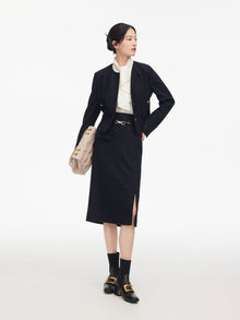 Wool Midi Skirt | Navy
