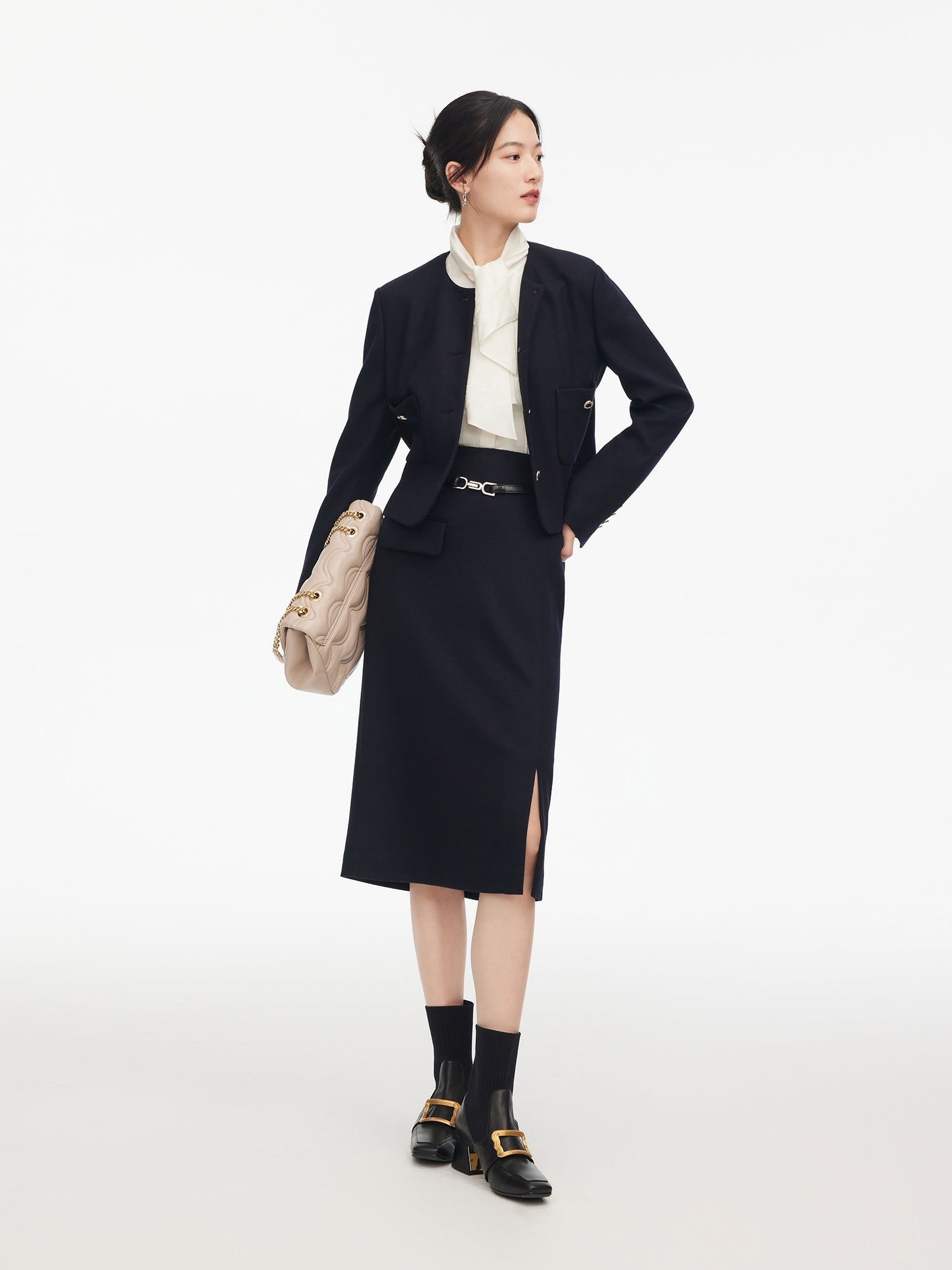 Wool Midi Skirt | Navy