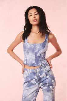 Emika Floral Denim Bustier Top | Bluebell Cloud