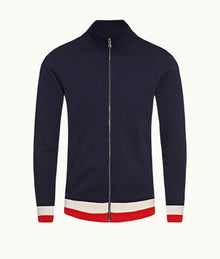 Egerton Zip-Thru Funnel Neck Compact Cotton Sweatshirt | Navy