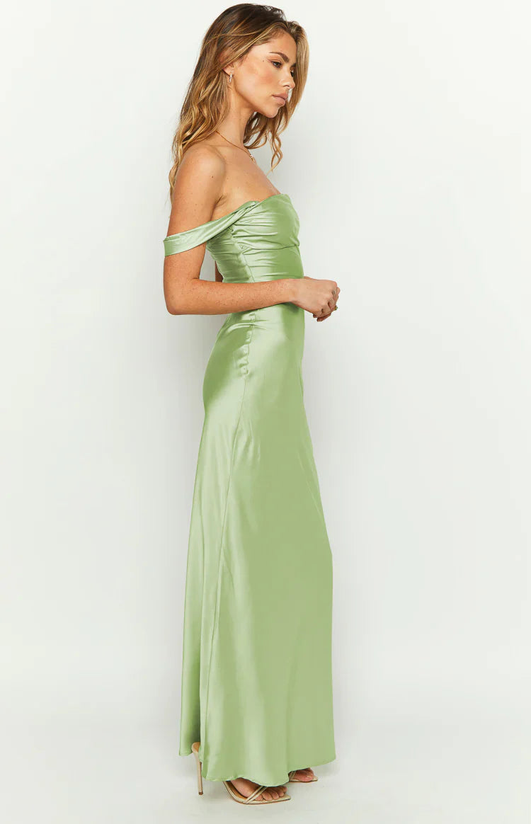 Ella Off Shoulder Formal Maxi Dress | Sage