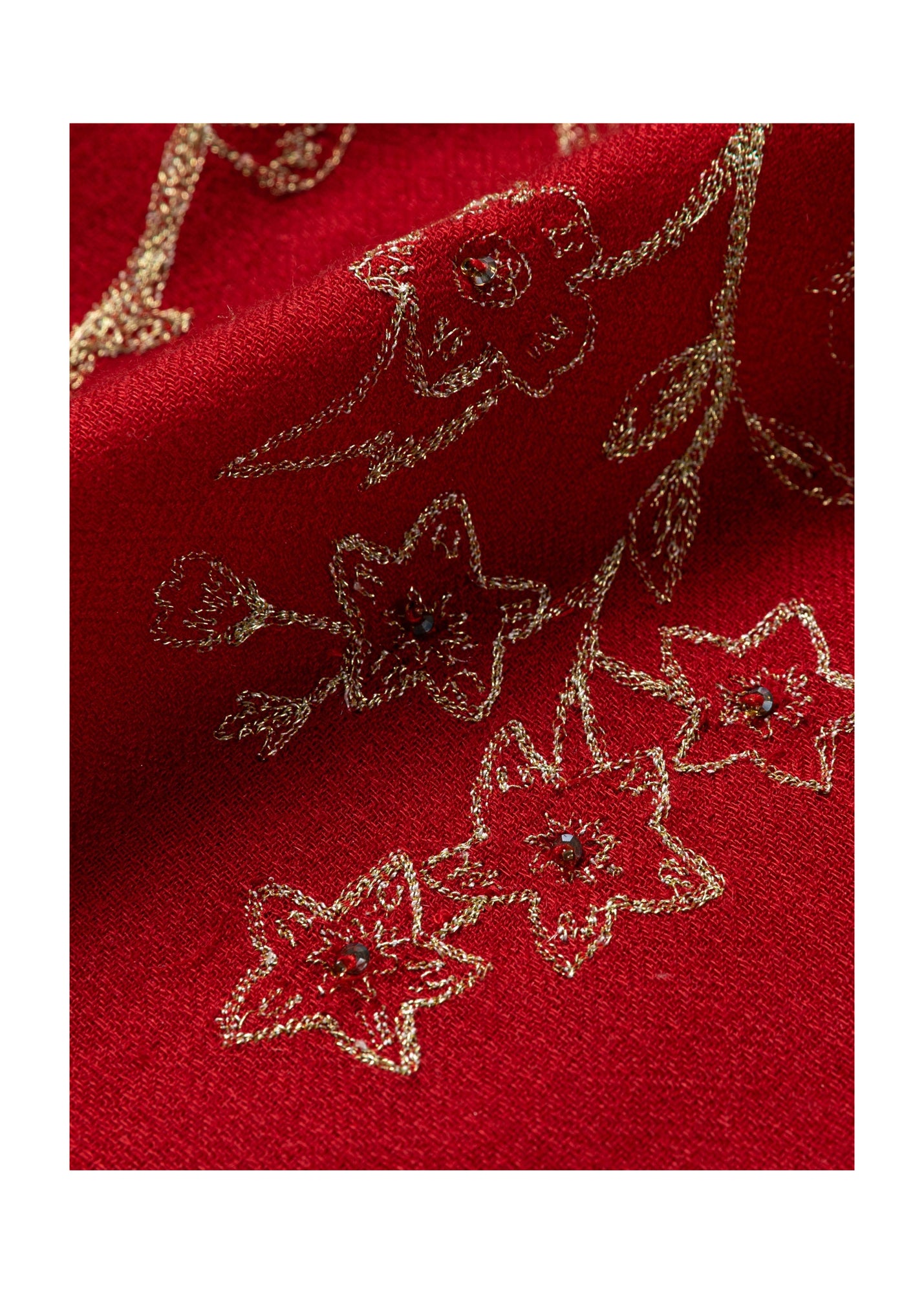 Embroidered Cashmere Shawl | Red