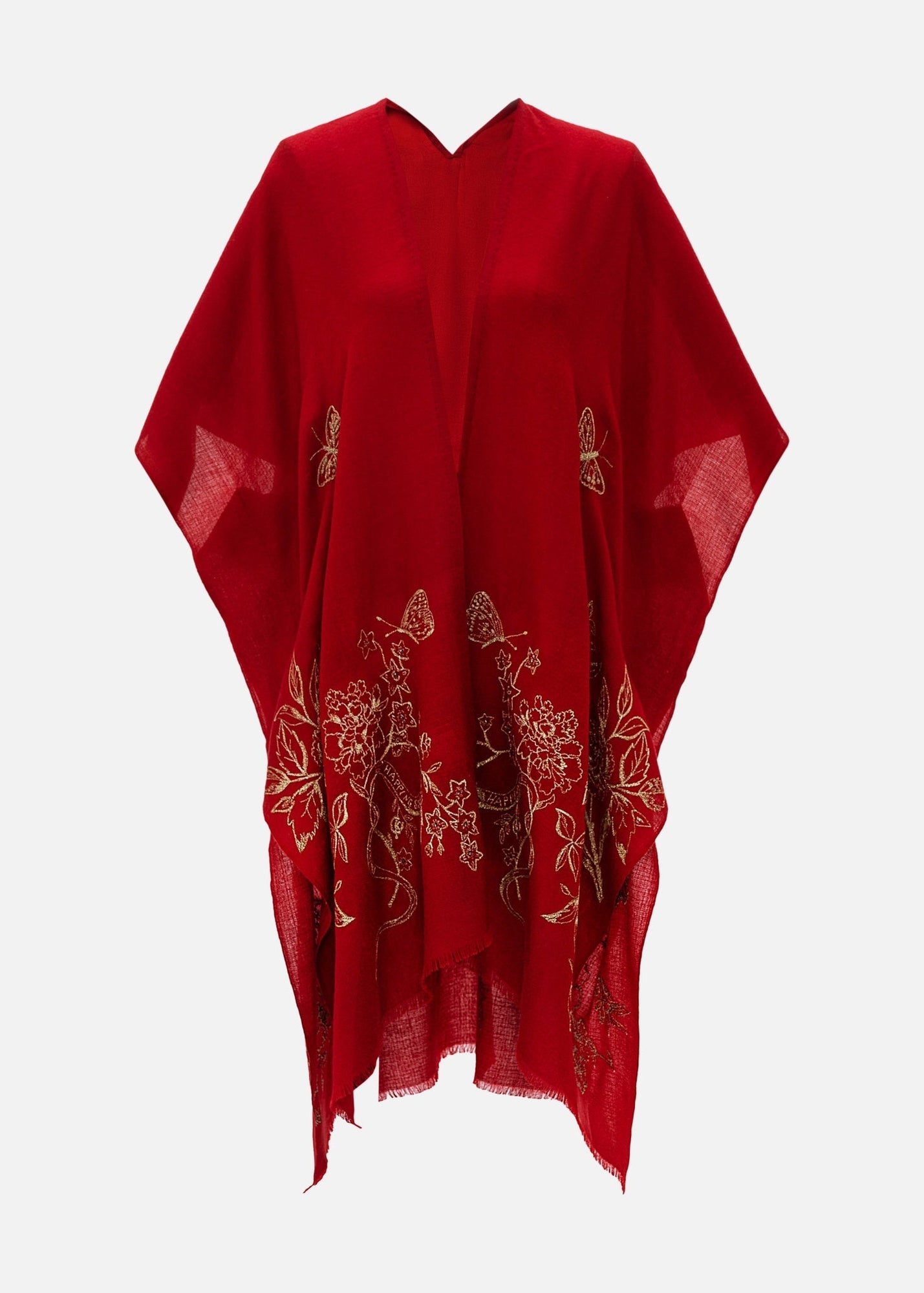 Embroidered Cashmere Shawl | Red