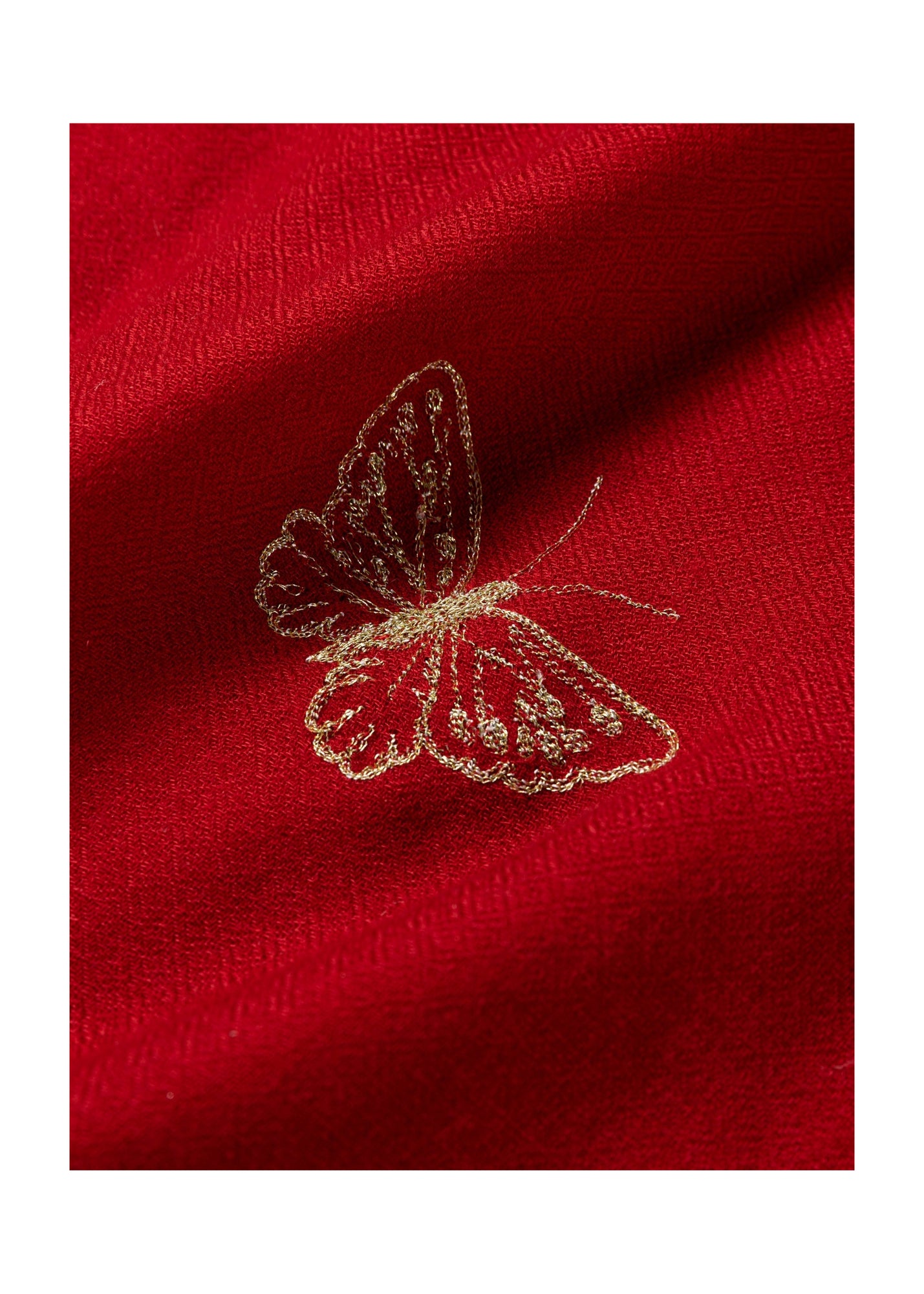 Embroidered Cashmere Shawl | Red