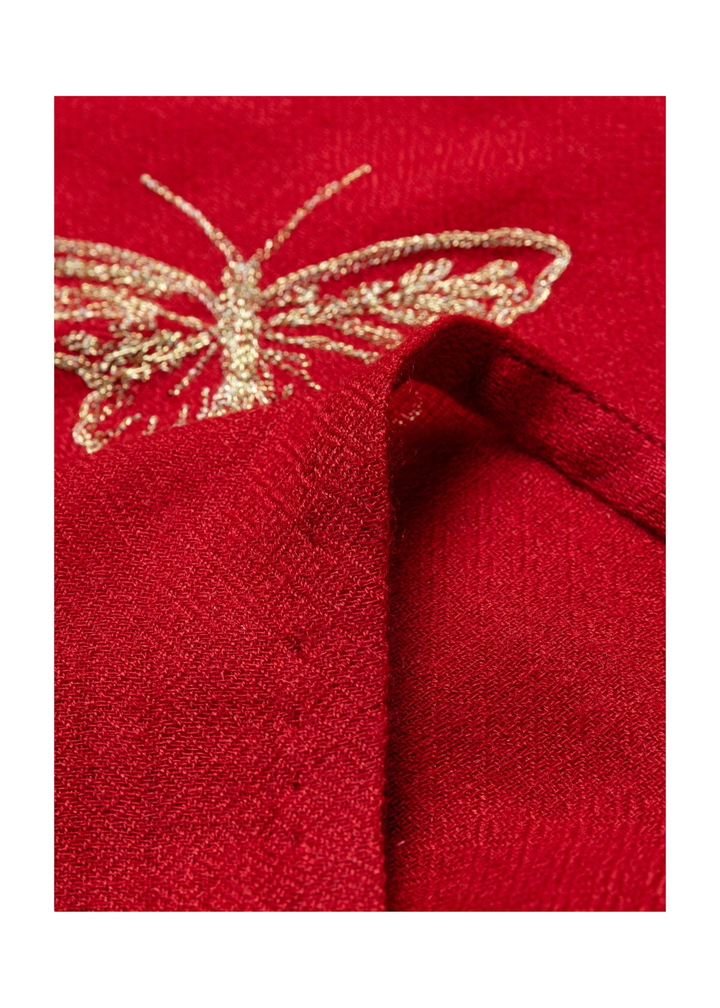 Embroidered Cashmere Shawl | Red