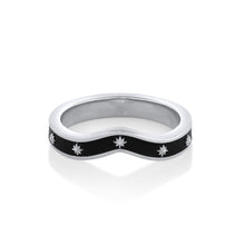 Women | Étoile Curved Black Enamel Band | 14k White Gold