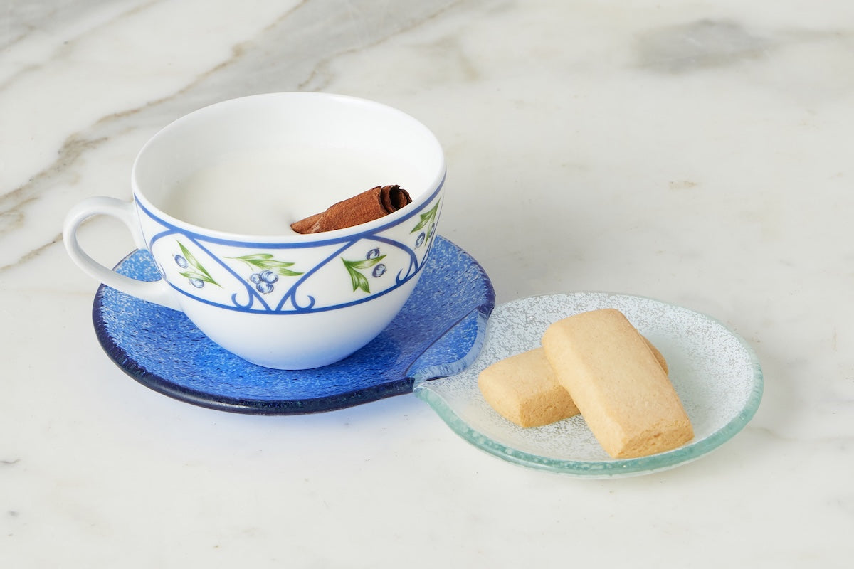 Glass Snack and Tea Duo Plates | Navy Blue | Set of 4