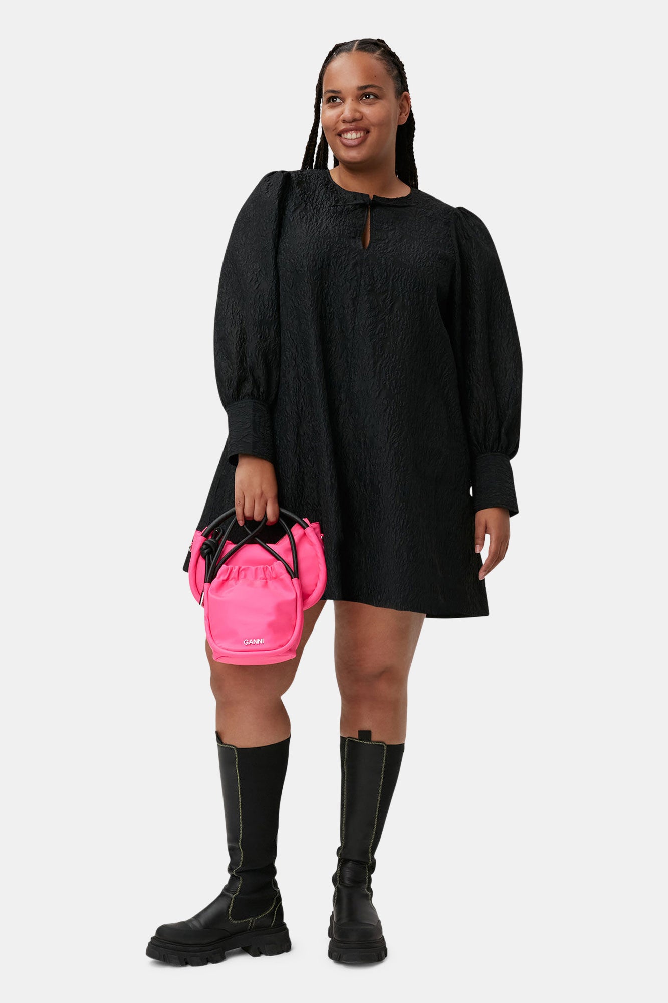 Jacquard Organza A-shaped Mini Dress | Black