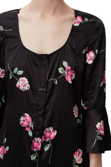 Crinkled Satin U-neck Long Dress | Black