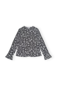 Printed Crepe O-neck Blouse | Black