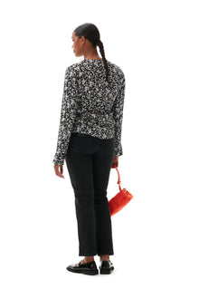 Printed Crepe O-neck Blouse | Black