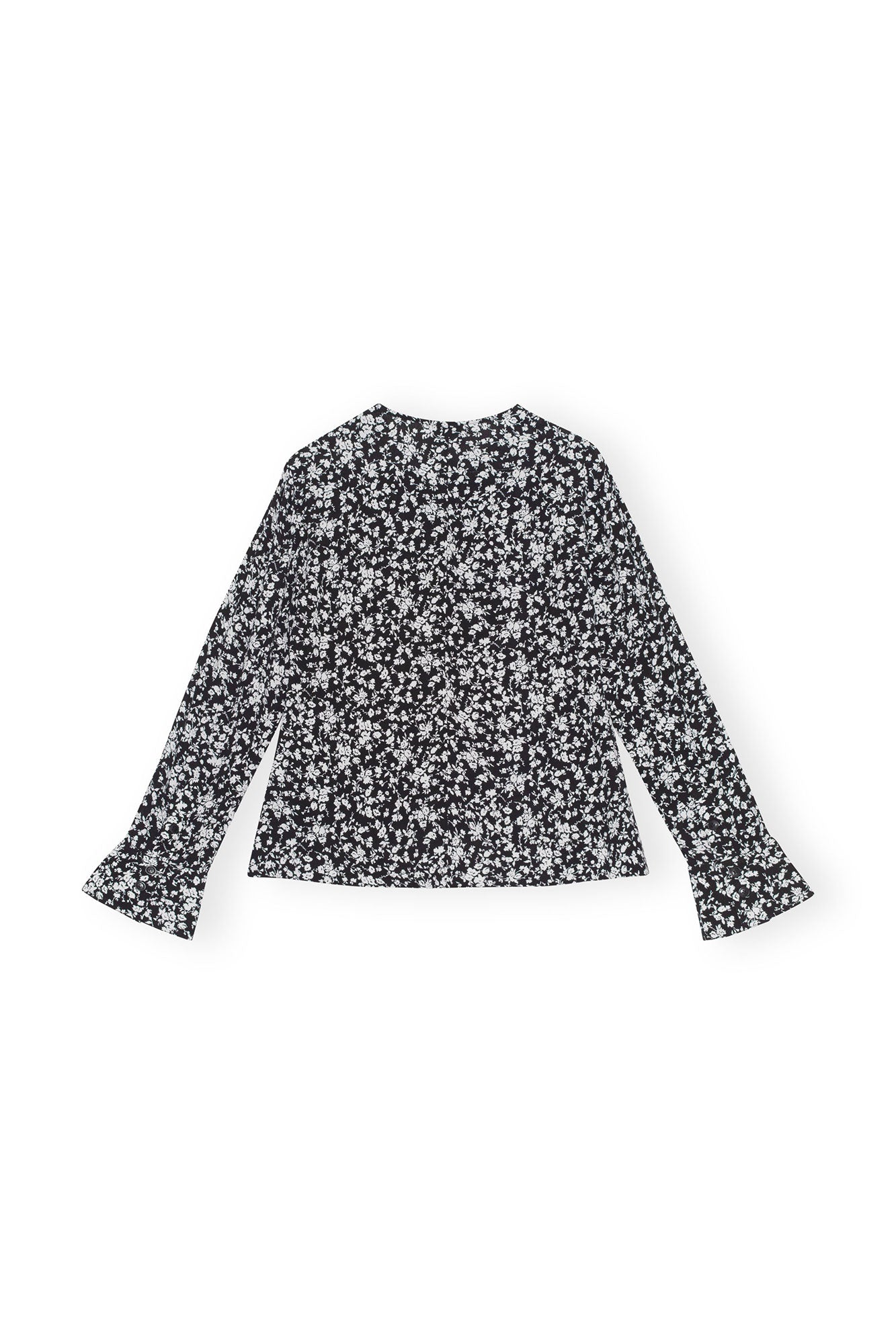 Printed Crepe O-neck Blouse | Black