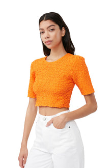 Cotton Poplin O-neck Cropped Smock Top | Vibrant Orange