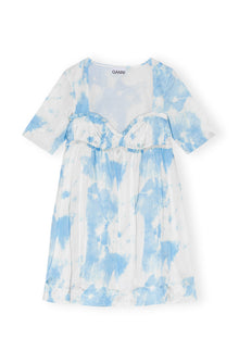 Printed Satin Short Sleeve Mini Dress | Powder Blue