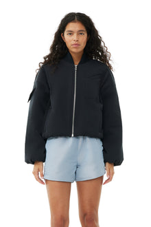 Light Twill Oversized Short Bomber Jacket | Black