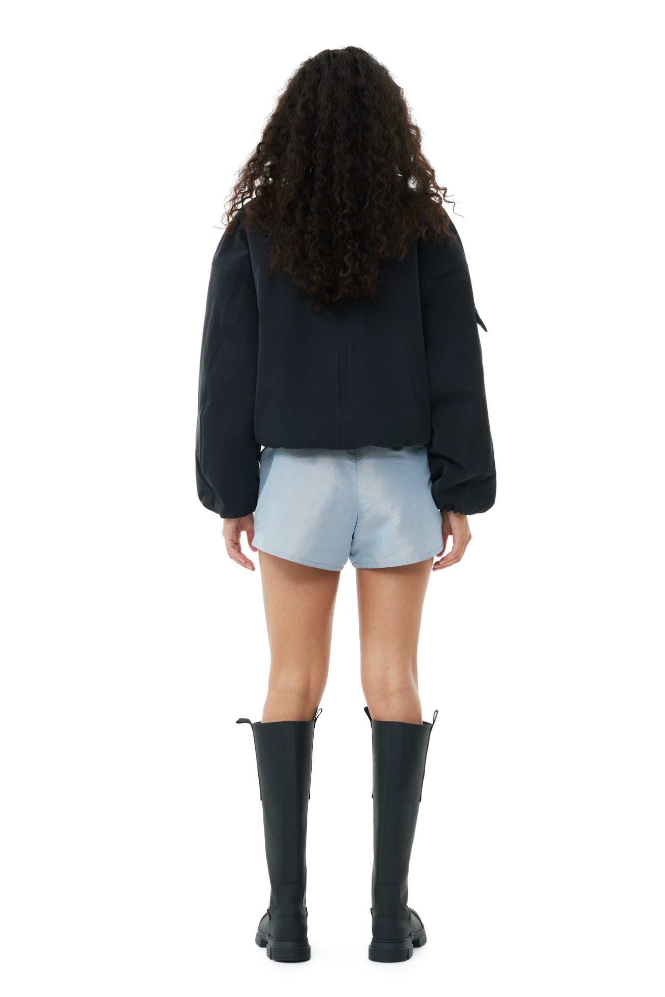 Light Twill Oversized Short Bomber Jacket | Black