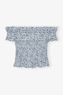 Printed Cotton Off-shoulder Smock Top | Glacier Lake