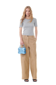 Herringbone Canvas Mid Waist Pants | Tiger's Eye